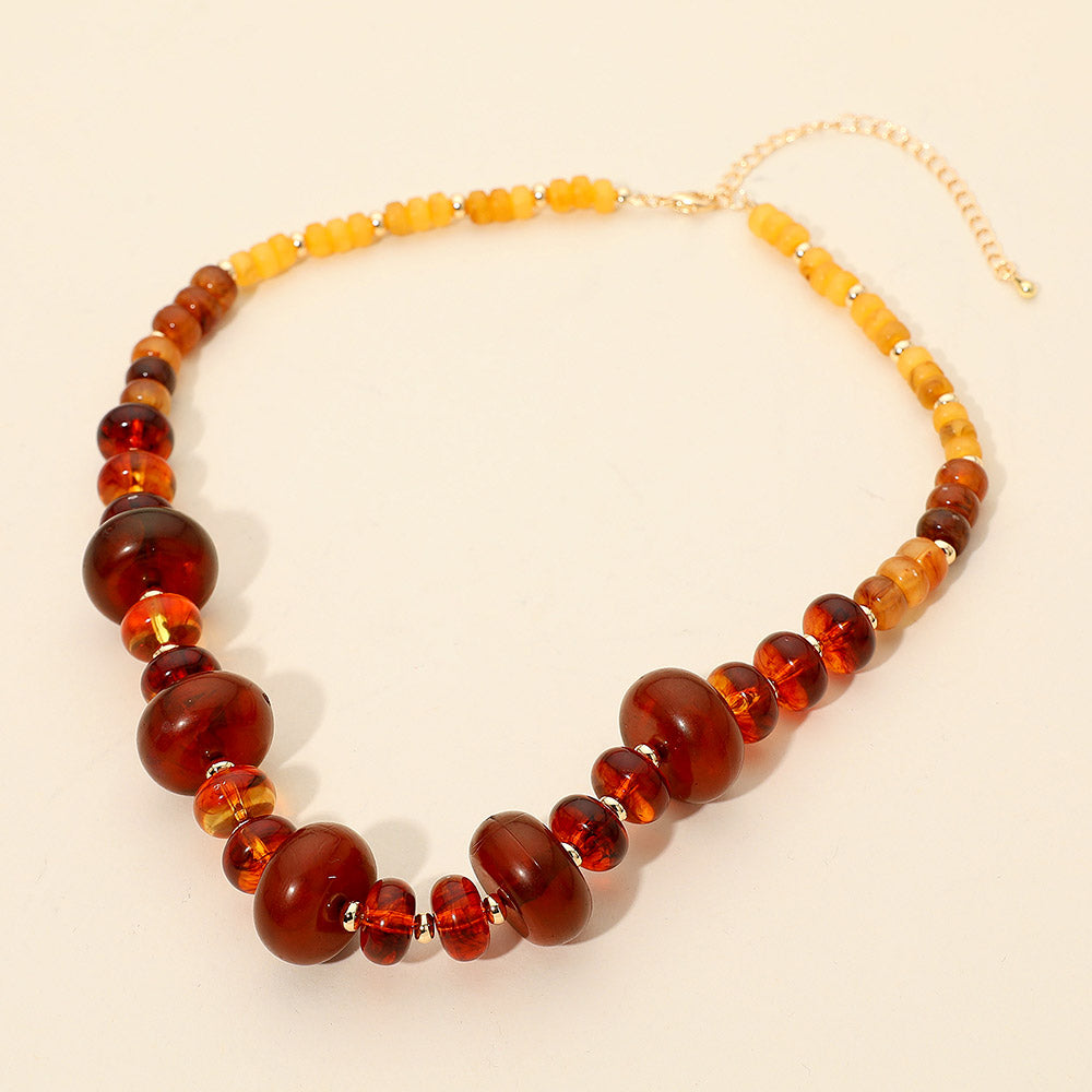 Chunky Marbled Round Beaded Necklace in Dark Brown
