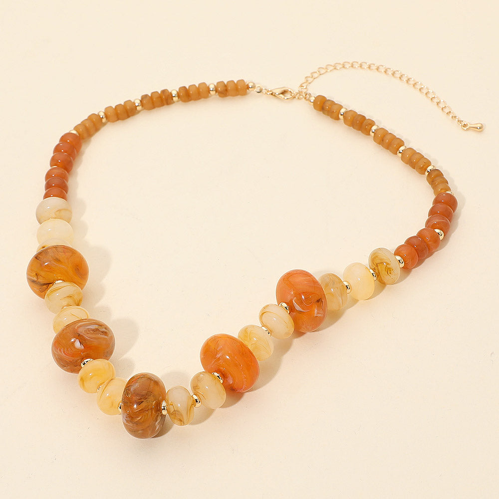 Chunky Marbled Round Beaded Necklace in Brown & Gold