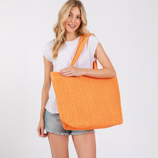 Solid Crochet Straw Tote Bag / Beach Bag in Orange