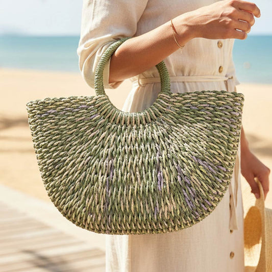 Round Top Handle Woven Crossbody Bag