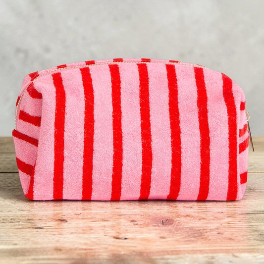 Striped Terry Textured Cosmetic Pouch Bag in Red