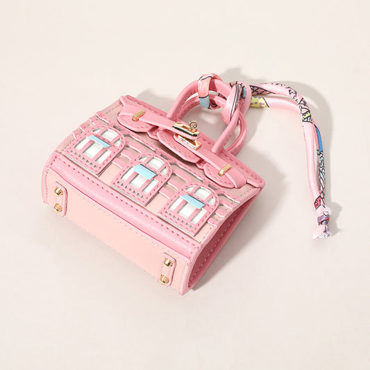 Pink House Printed Faux Leather Elegant and Stylish Mini Purse / Bag Charm