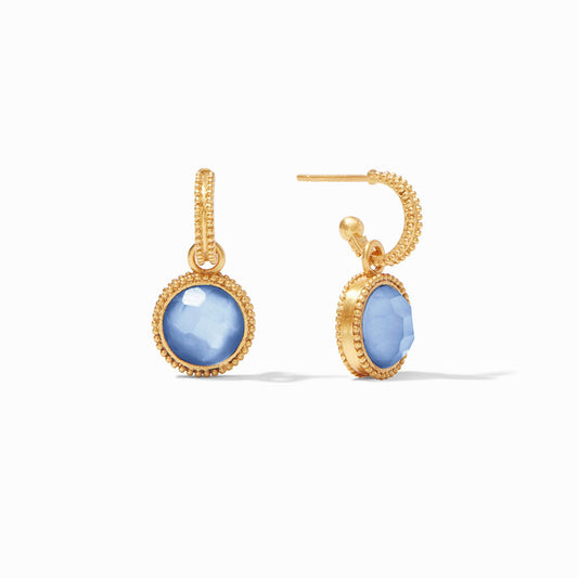 Fleur-de-Lis Hoop & Charm Earring in Iridescent Chalcedony Blue
