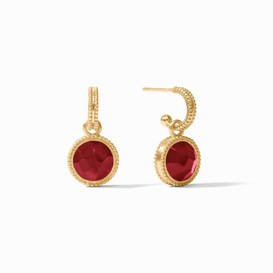 Fleur-de-Lis Hoop & Charm Earring in Iridescent Ruby Red