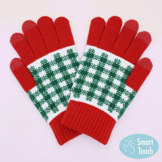 Holiday Plaid Pattern Smart Touch Winter Gloves