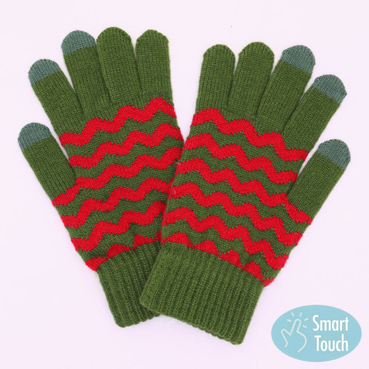 Holiday Chevron Pattern Smart Touch Winter Gloves