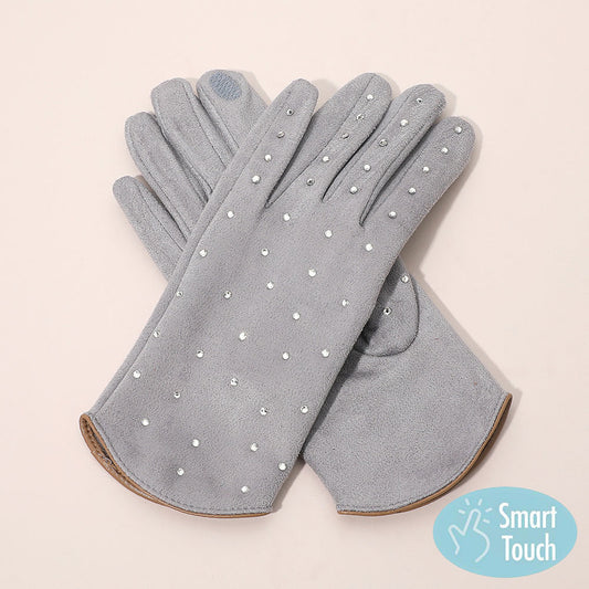 Rhinestone Embellished Smart Touch Winter Gloves