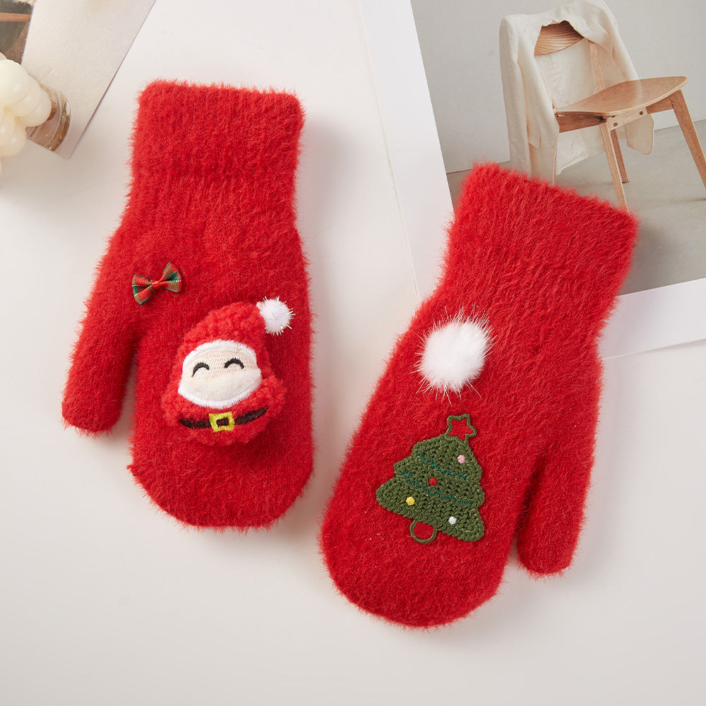 Cozy Christmas Tree Santa Accent Mittens