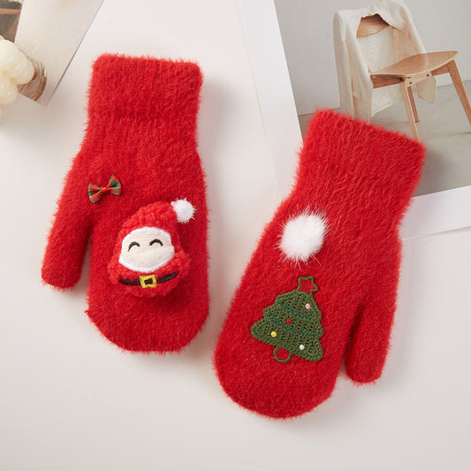 Cozy Christmas Tree Santa Accent Mittens