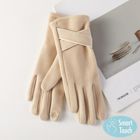 Two Tone Crisscross Accent Smart Touch Gloves