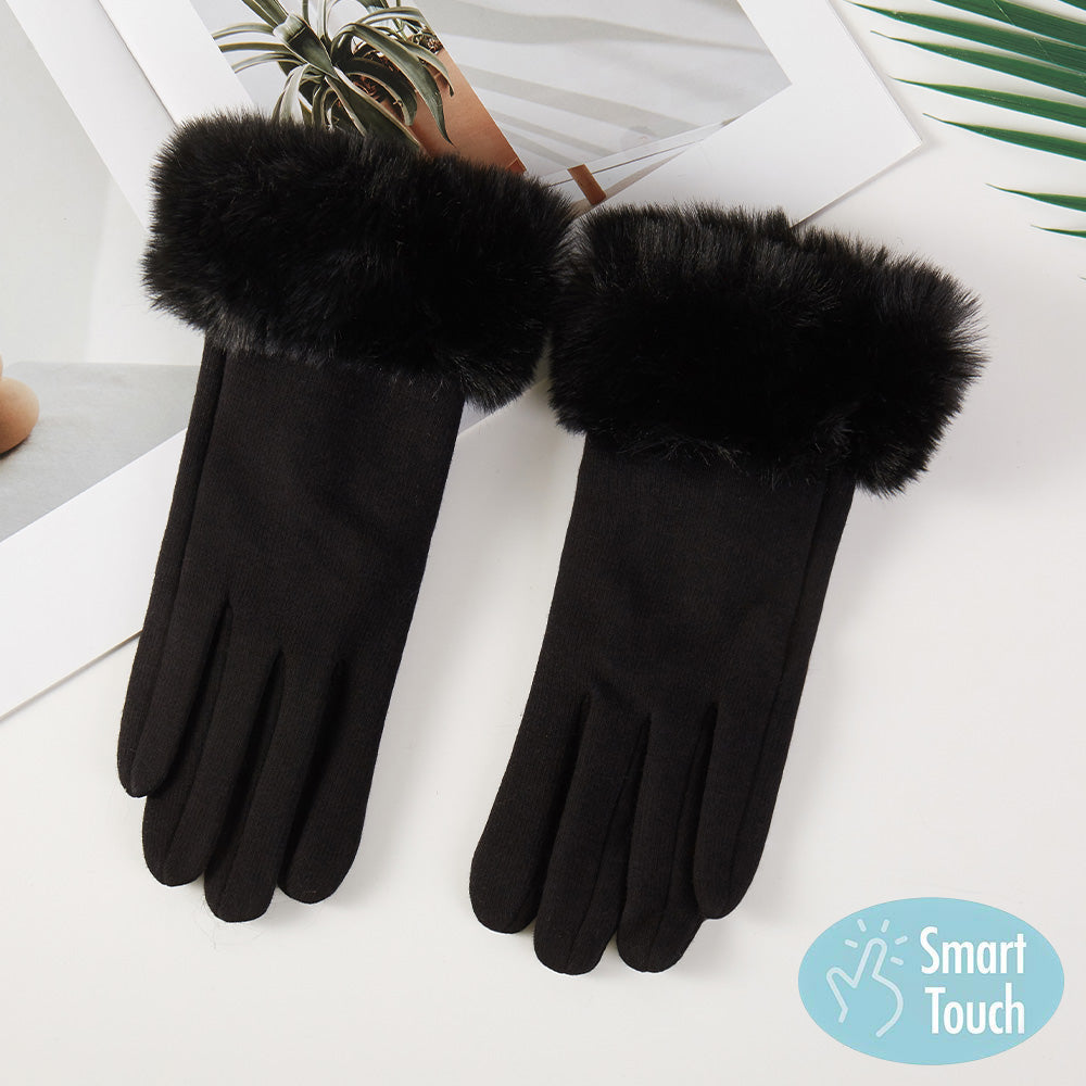 Faux Fur Plush Cuff Smart Touch Gloves