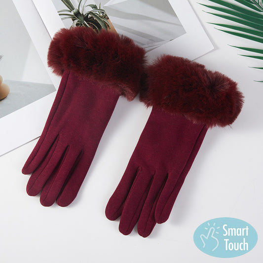 Faux Fur Plush Cuff Smart Touch Gloves