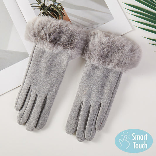 Faux Fur Plush Cuff Smart Touch Gloves