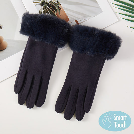Faux Fur Plush Cuff Smart Touch Gloves