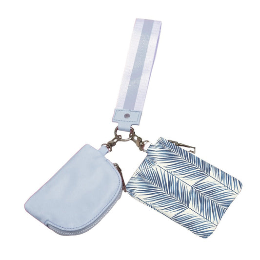 Summer Spritz Dual Pouch Wristlet: Sea Mist Blue Palm Branch