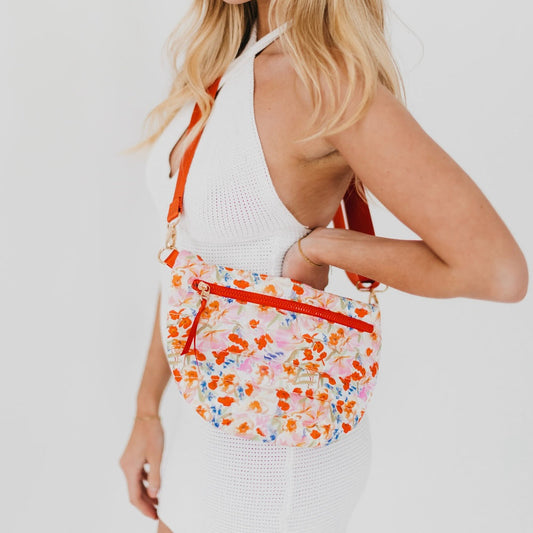 Jolie Puffer Belt Bag: Watercolor Mango Floral