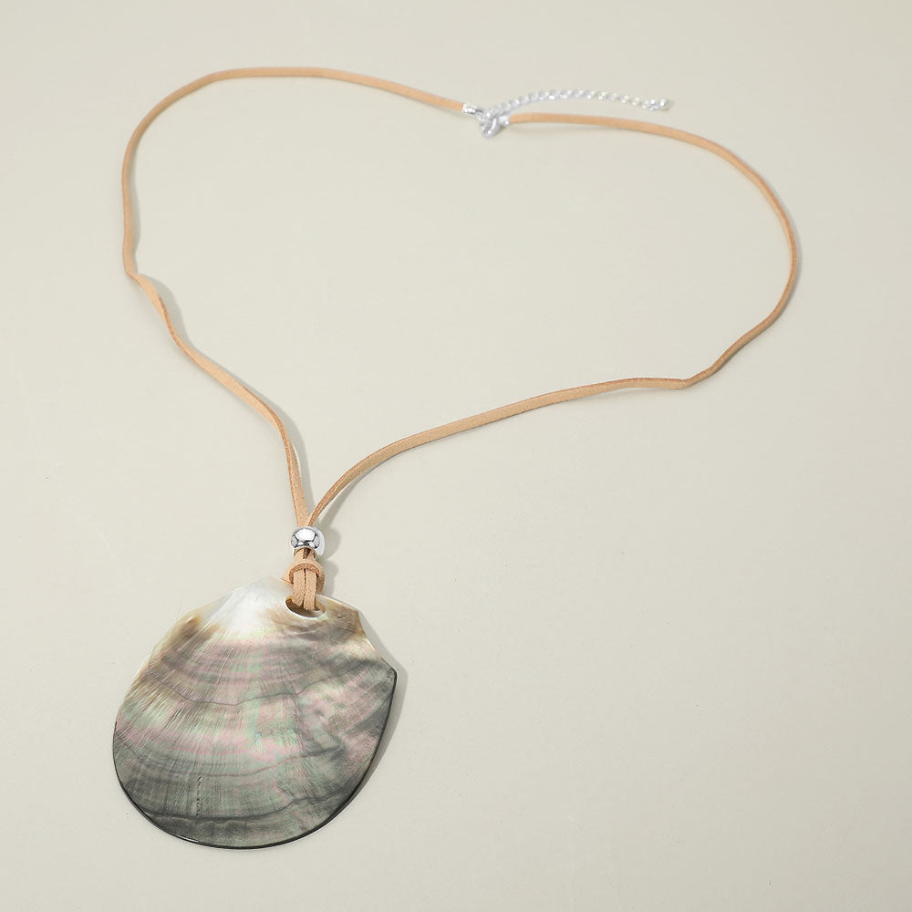 Abalone Shell Teardrop Pendant Long Necklace in AB Abalone & Rhodium