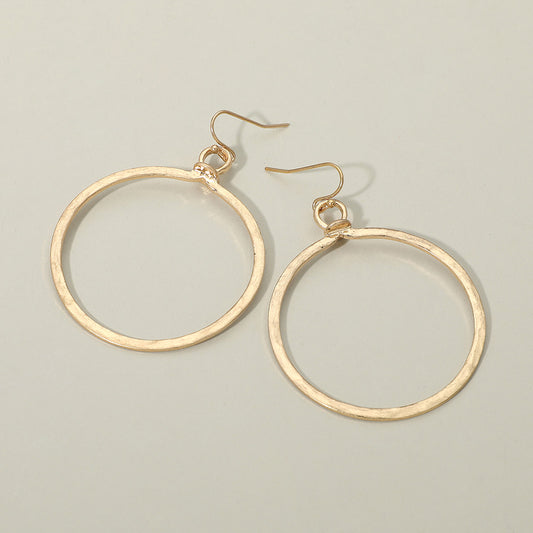 Hammered Metal Open Ring Drop Dangle Earrings