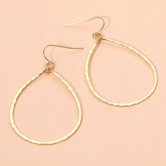 18K Gold Dipped Brass Metal Hammerd Open Teardrop Dangle Earrings