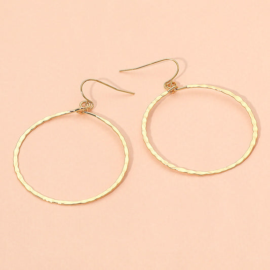 18K Gold Dipped Brass Metal Hammerd Open Ring Dangle Earrings
