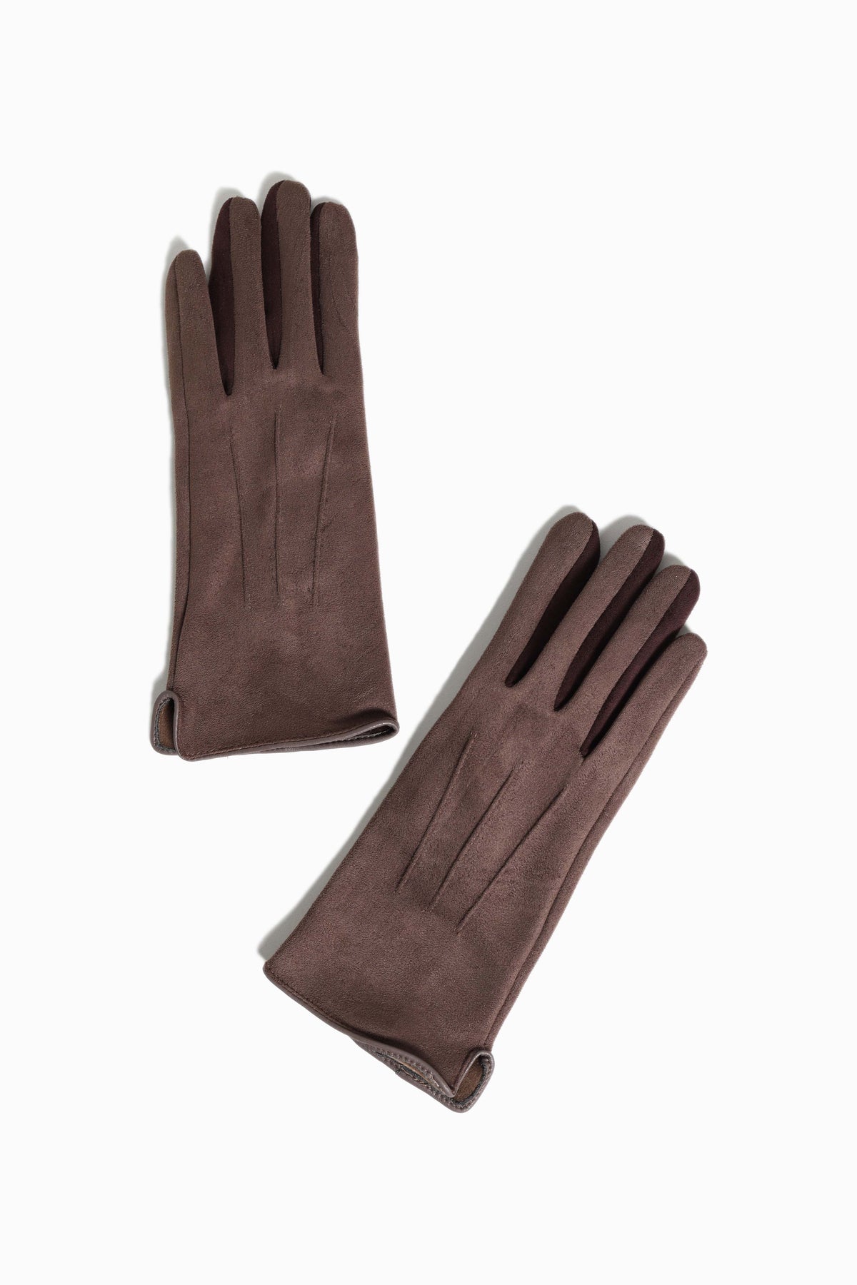 Finger-color Detail Suede Gloves in Camel