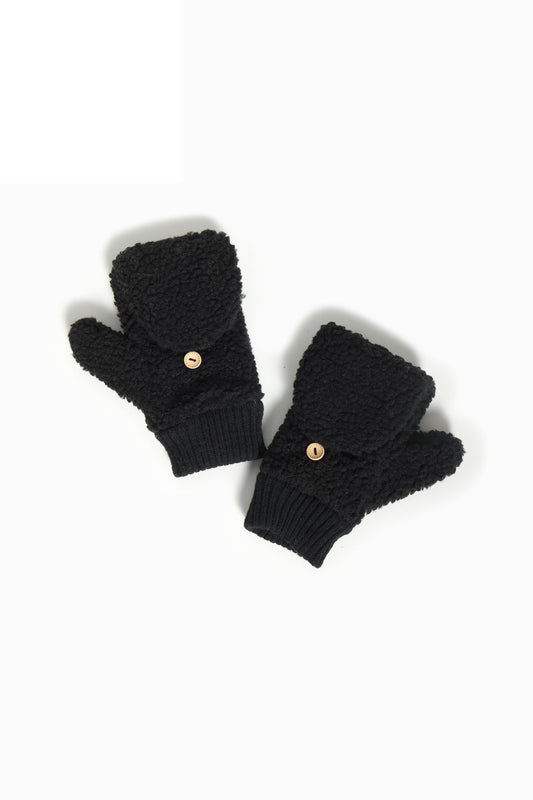 Sherpa Flip Mitten Gloves in Black