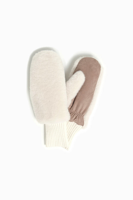 Faux Fur Knit Cuff Mittens in Ivory