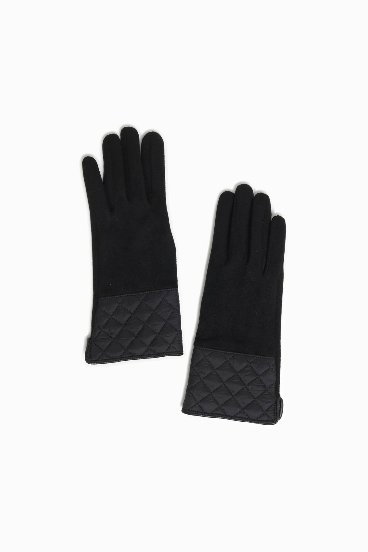 Faux Suede Quilted Gloves in Black