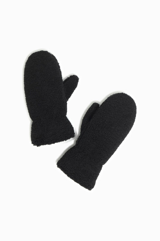 Sherpa Teddy Mittens in Black