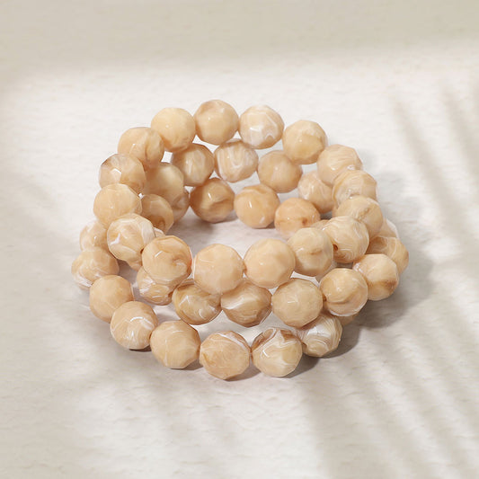 3PCS - Faceted Beaded Stretch Multi Layered Bracelets in Beige