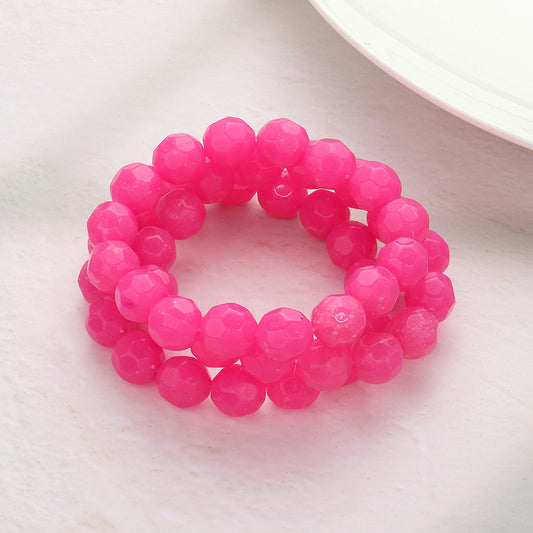 3PCS - Faceted Beaded Stretch Multi Layered Bracelets in Fuchsia