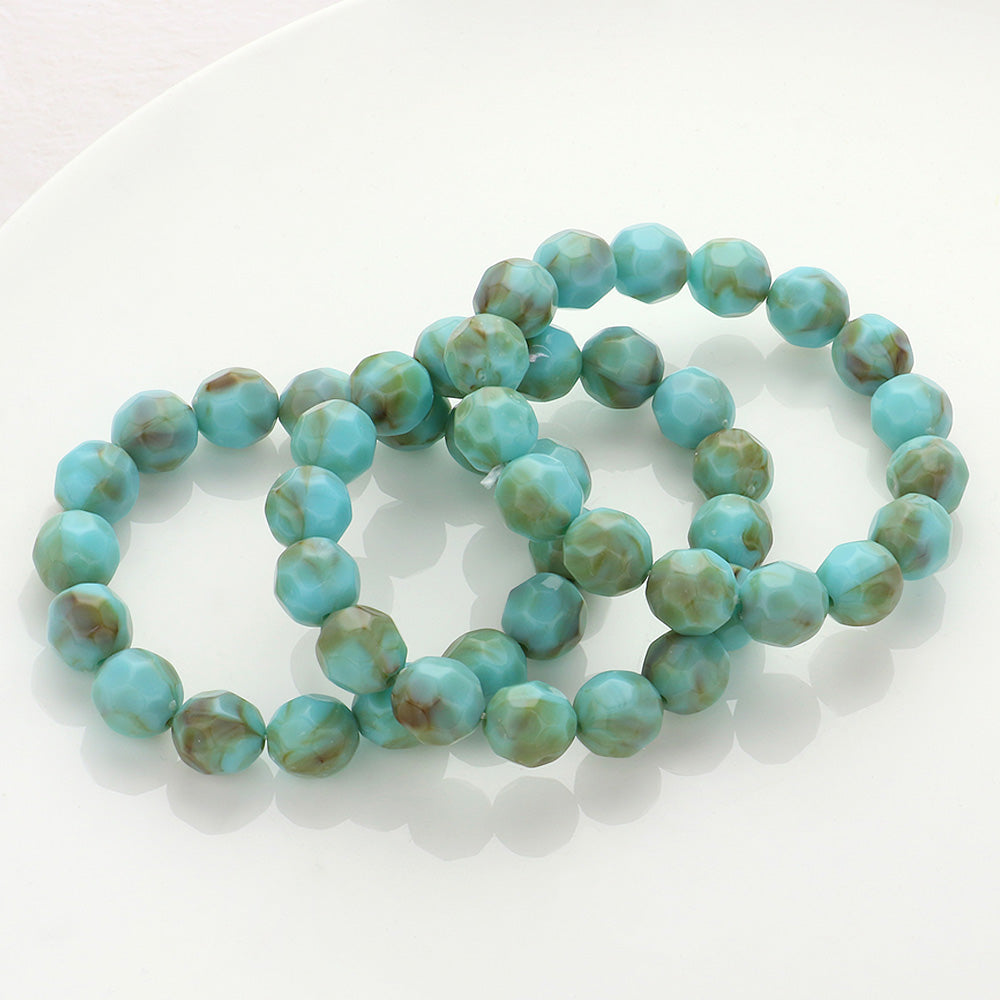 3PCS - Faceted Beaded Stretch Multi Layered Bracelets in Turquoise