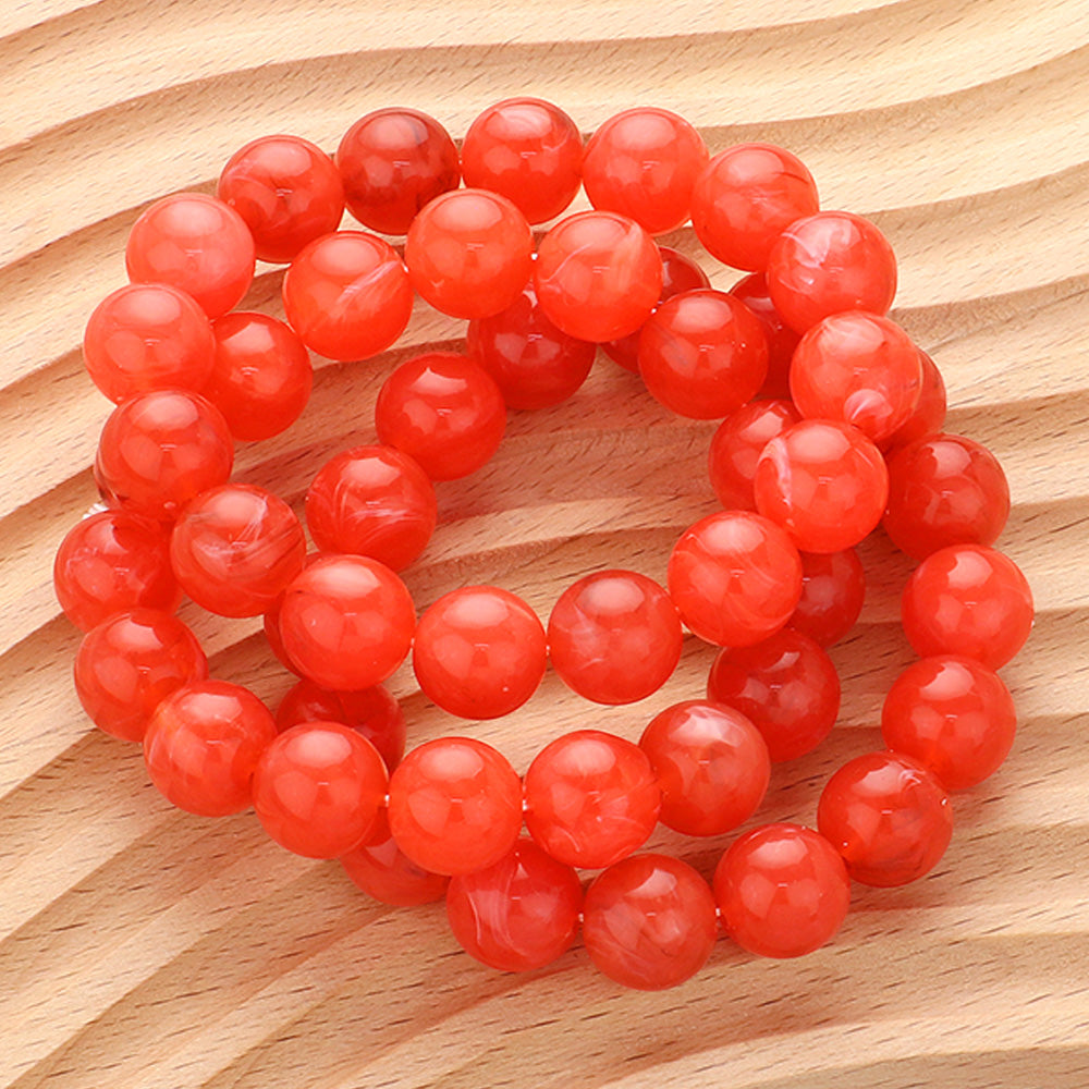 3PCS - Natural Stone Beaded Stretch Multi Layered Bracelets in Red