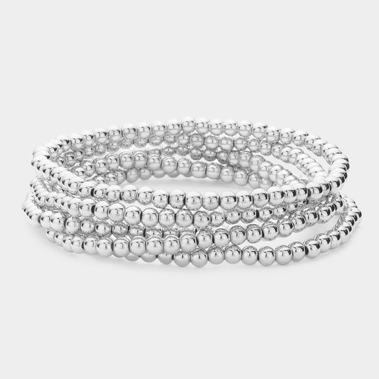 5PCS - Metal Ball Stretch Multi Layered Bracelets
