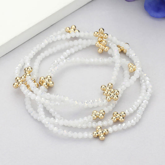 5PCS - Metal Bubble Flower Pointed Faceted Beaded Stretch Multi Layered Bracelets