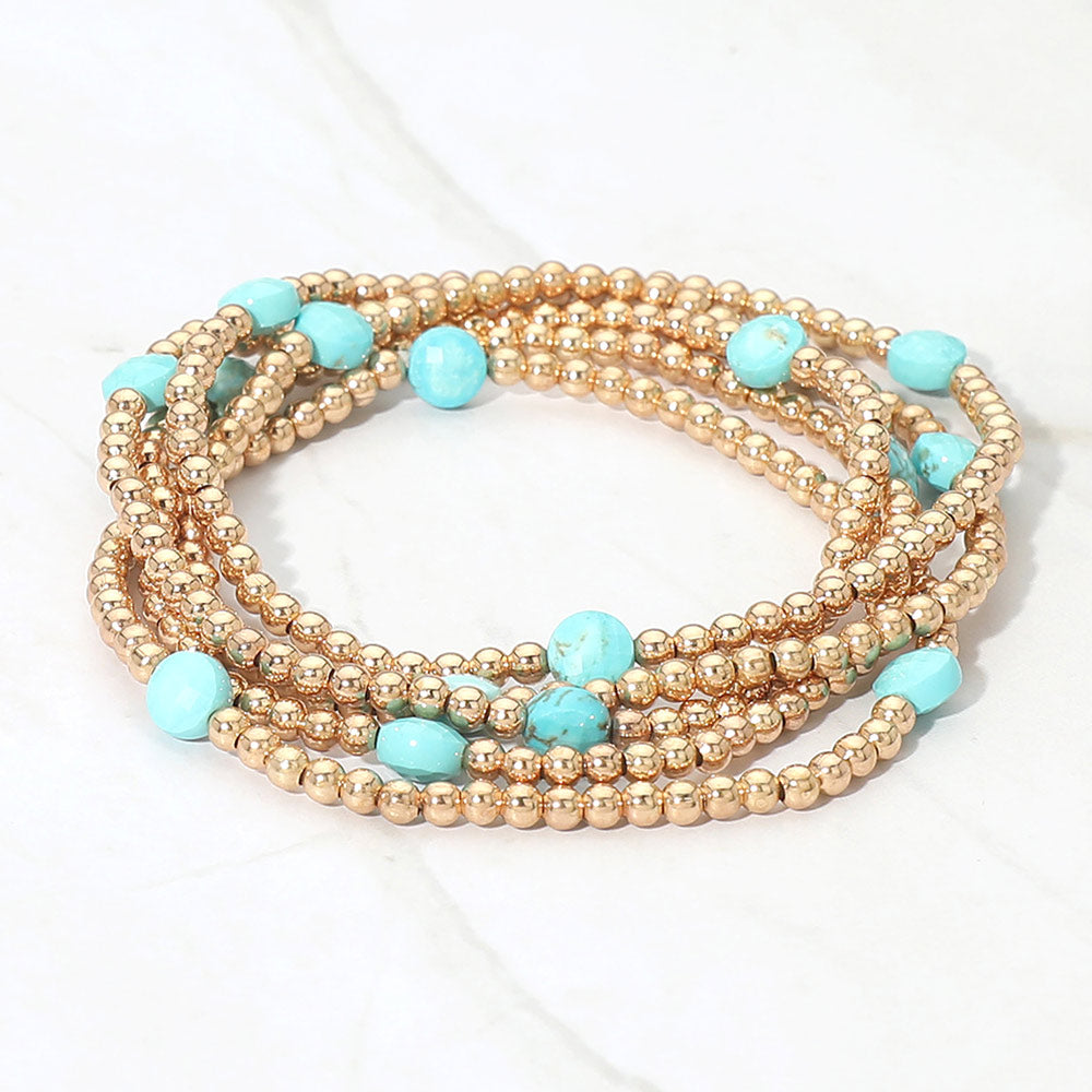 5PCS - Faceted Disc Beaded Stretch Multi Layered Bracelets