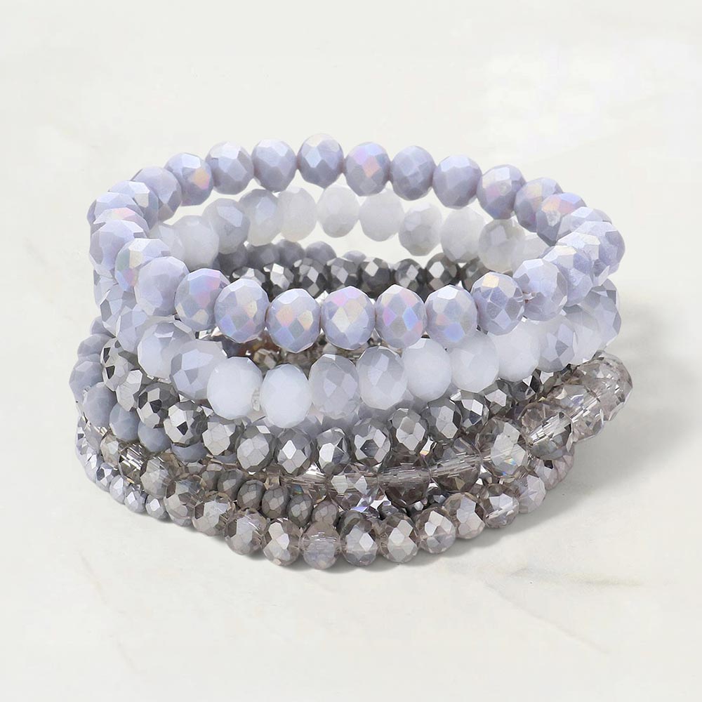 9PCS - Faceted Bead Stretch Bracelets in Gray