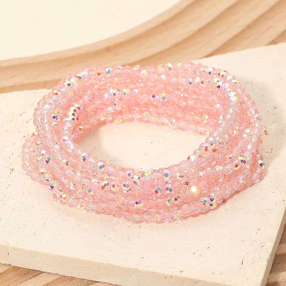 9PCS - Faceted Beaded Stretch Multi Layered Bracelets in Lt Col Topaz