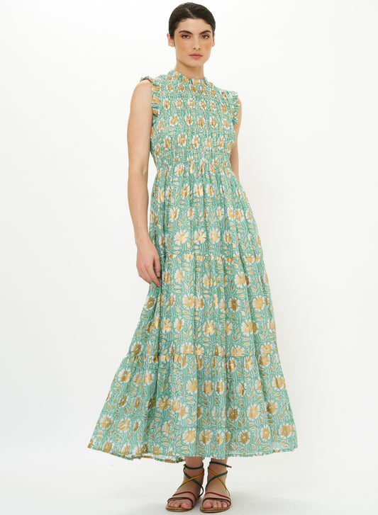 Sleeveless Smocked Maxi in Mughal Green