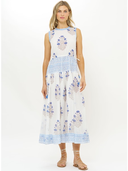Sleeveless Piped Maxi in Laguna Blue