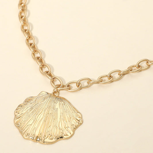 Textured Metal Seashell Pendant Necklace