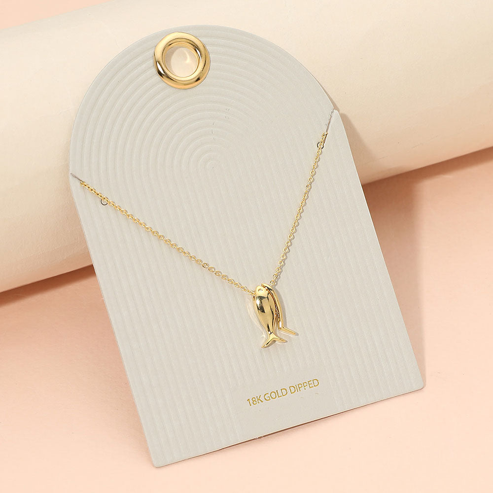 18K Gold Dipped Fish Charm Pendant Necklace in Gold