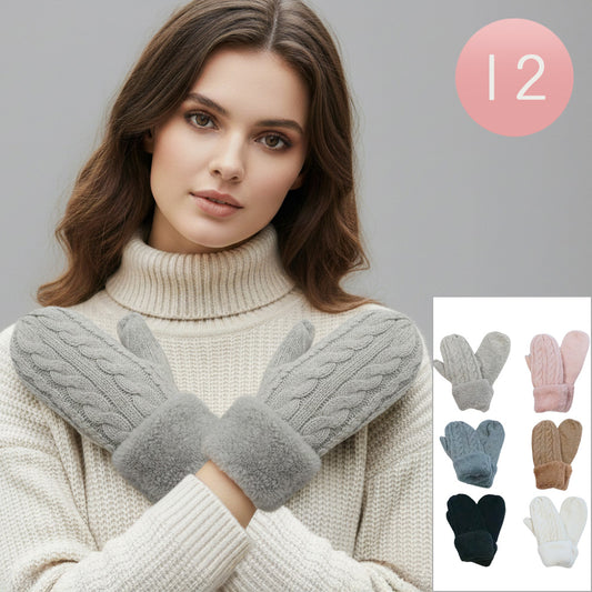 Cable Knit Sherpa Mittens