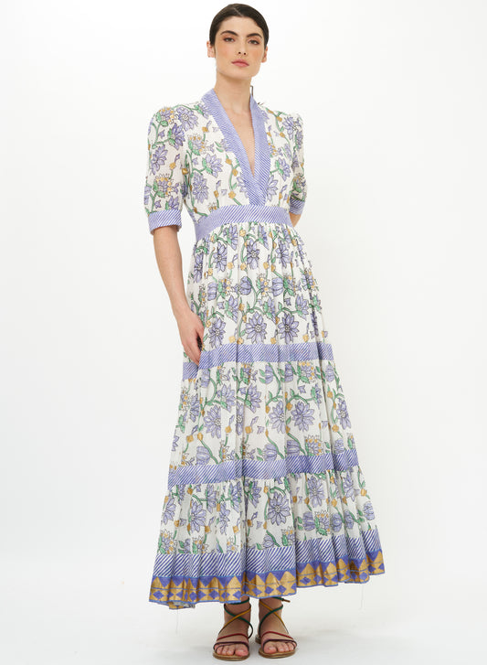 V-Neck Cuffed Maxi Presidio Blue