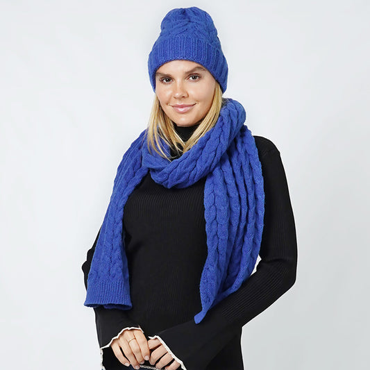 Cable Knit Scarf in Royal Blue