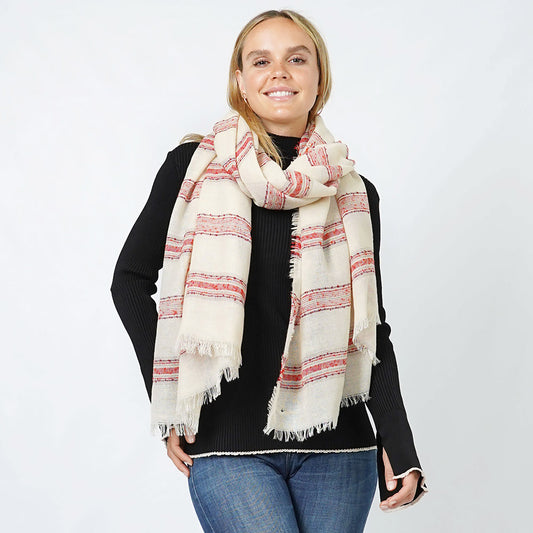 Stripe Woven Oblong Scarf/Shawl Ivory