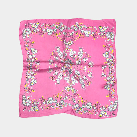 Flower Printed Square Silky Satin Scarf Shawl