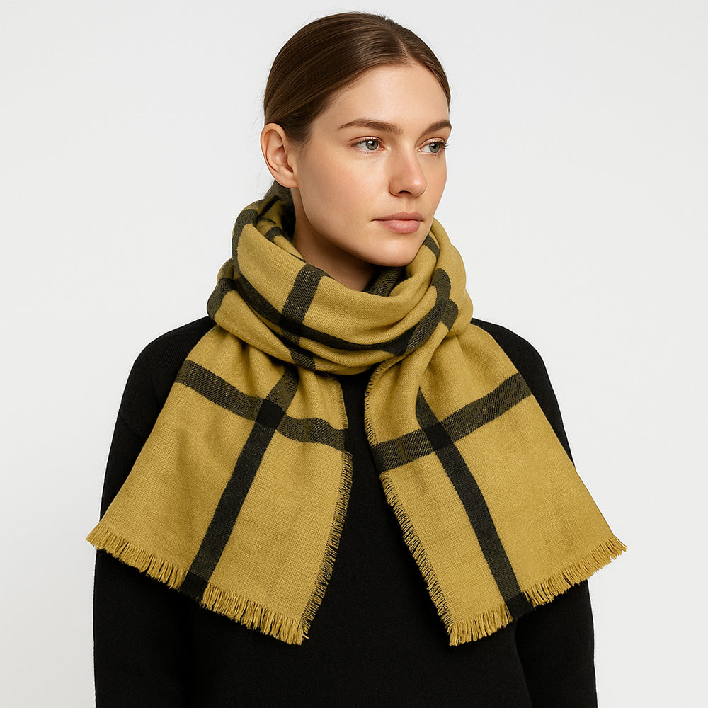 Stylish Soft Classic Checkered Scarf Yellow and Black