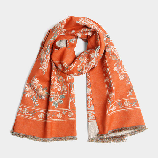 Paisley Floral Oblong Scarf Orange