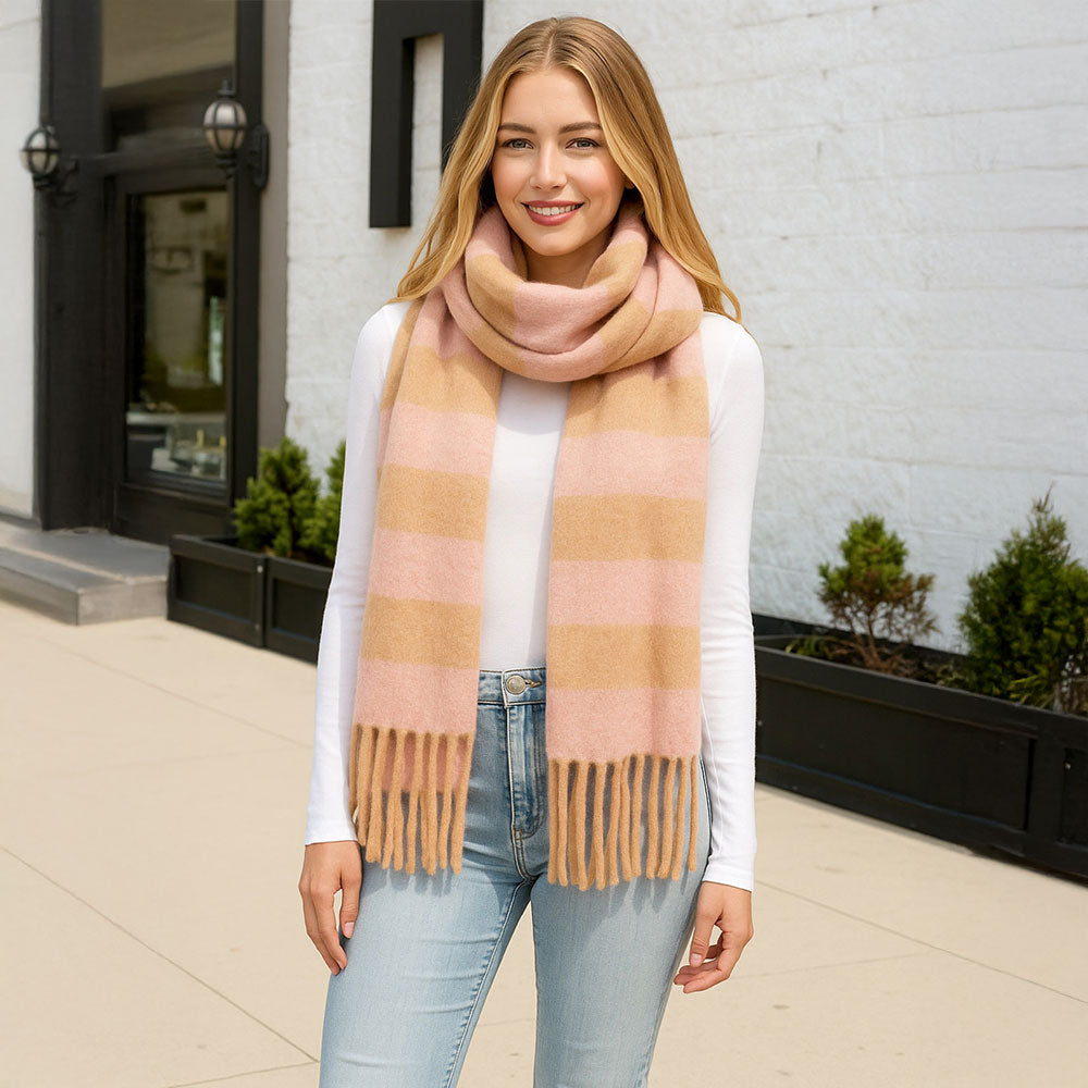 Soft Plaid Oblong Fringe Long Scarf